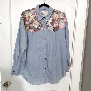 GW Graff Floral Tapestry Cotton Denim Shirt Womens Size 16 Western